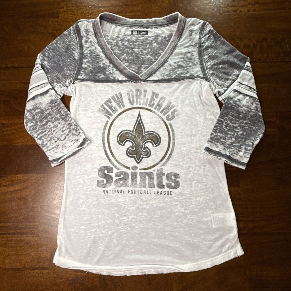 New Orleans Saints Shirt Womens Medium Gray NFL Football V Neck NFL Team Apparel